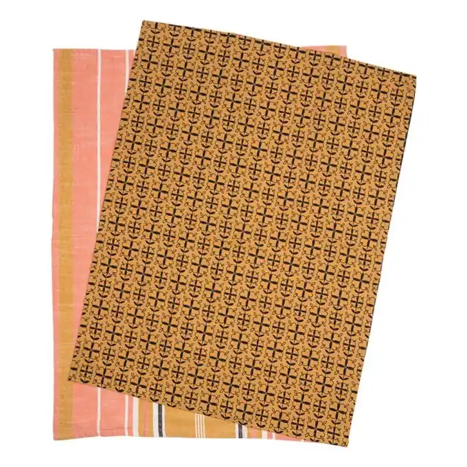 Super-Preis Set: 2 orange Geschirrtücher mit geometrischem Muster