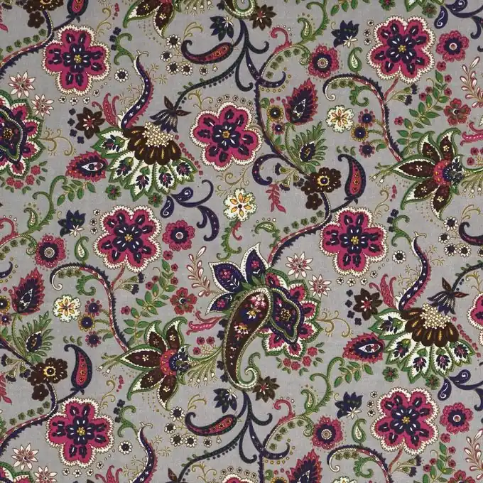 Echt Baumwollstoff Paisleymuster Grau