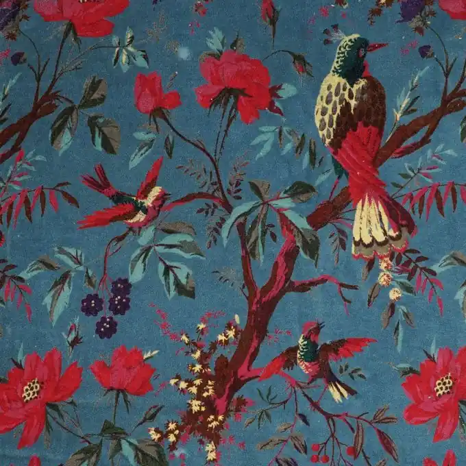 Samtstoff Birdy Blau Neu