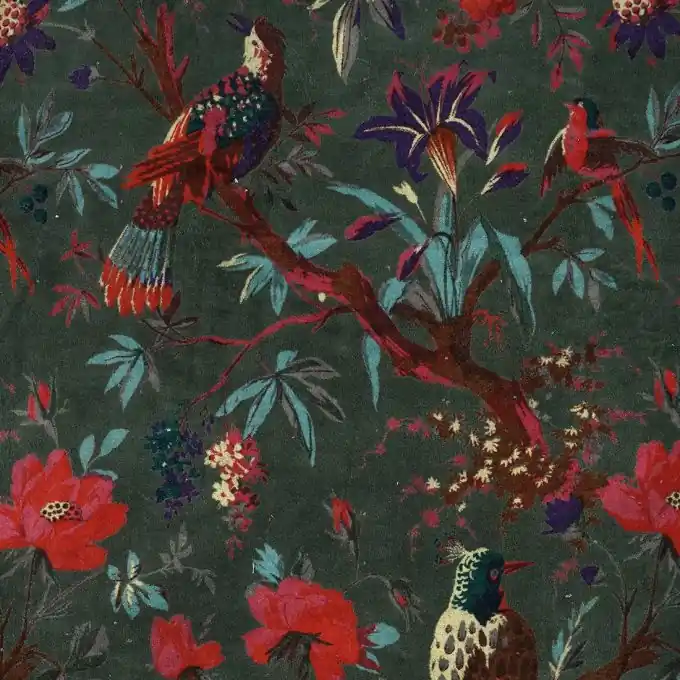 Samtstoff Birdy Grün Saisonangebot