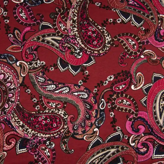 Popeline Viskose Paisleymuster Weinrot Angebot