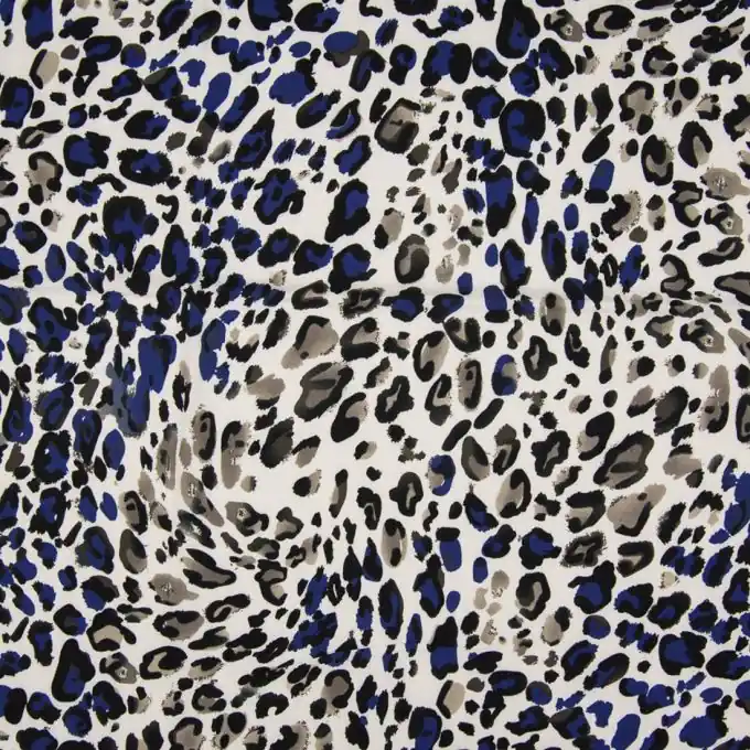 Preisknaller Popeline Viskosestoff Tiermuster Ecru/Blau 140cm Breit