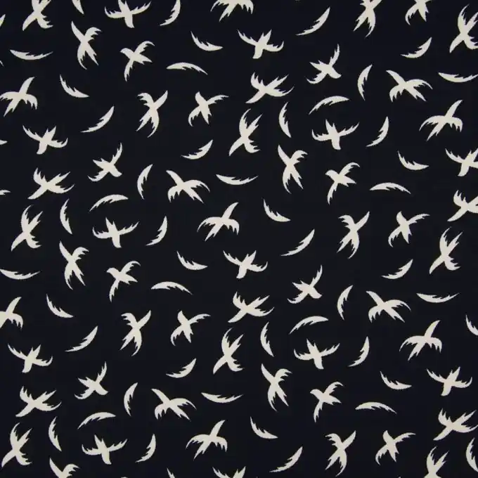 Crêpe-Stoff Vögel Marineblau Top-Preis
