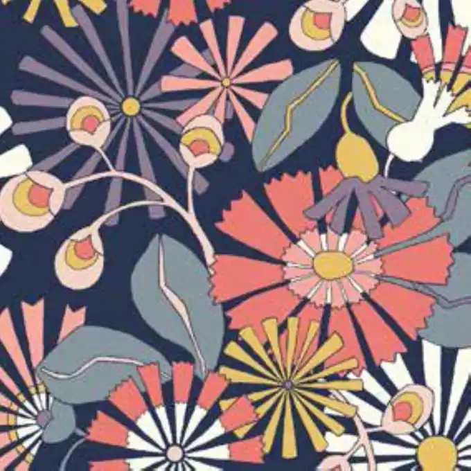 Stoff Liberty Daisy Pop Marineblau/Rosa Mengenrabatt