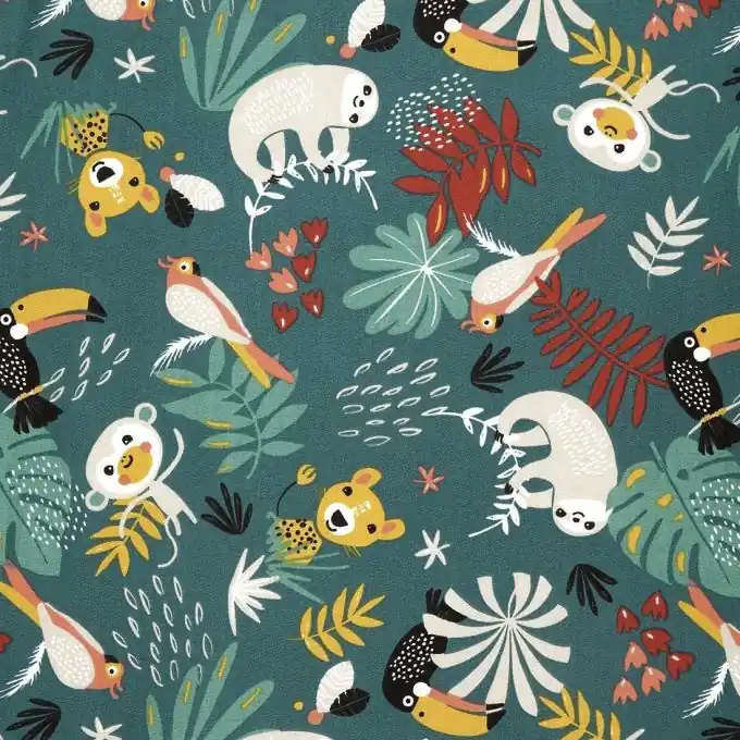 Baumwollstoff Grün Affen Sichere Zahlung