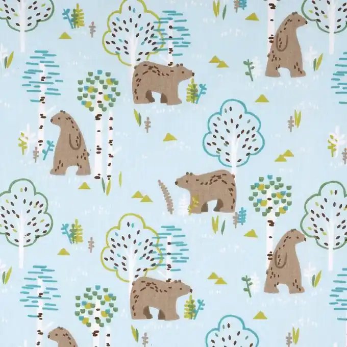 Premium Baumwollstoff Blau Bären