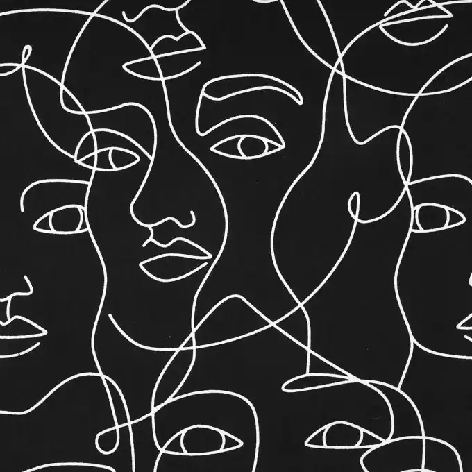 Dicker Baumwollstoff Gesichter Schwarz Expressversand