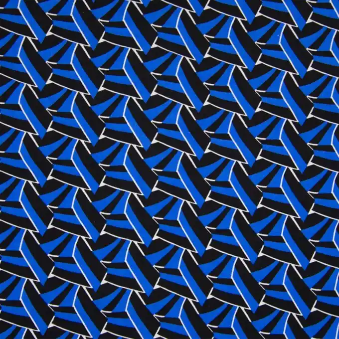 Popeline Viskosestoff geometrisch gemustert Königsblau Ausverkauf
