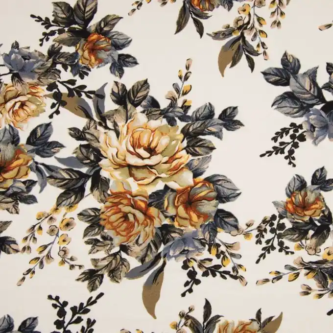 Crêpe-Stoff Bubble Ecru , geblümt Preiswert