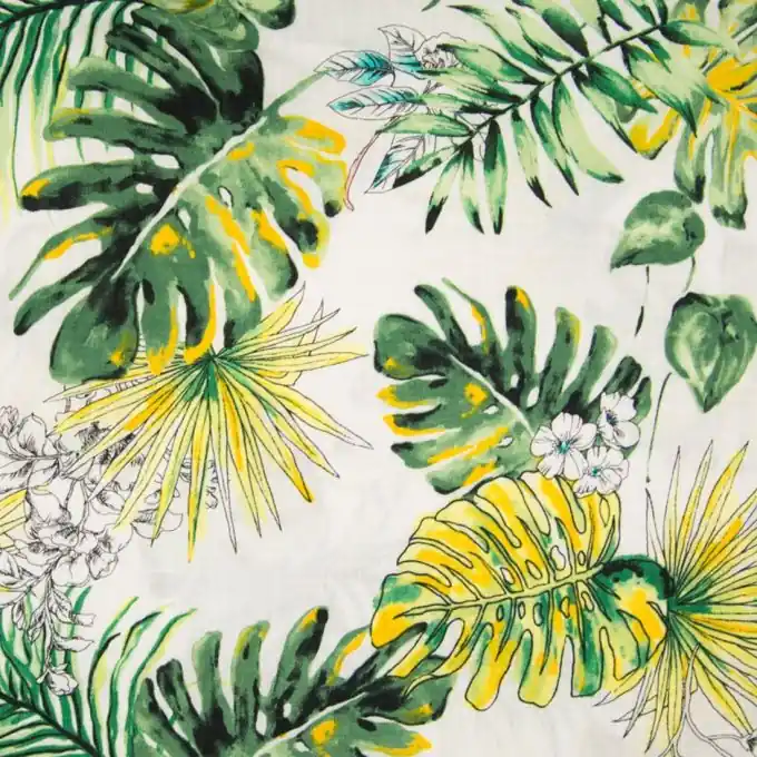 Segeltuch in Leinenoptik Blattmotiv Khaki Neu