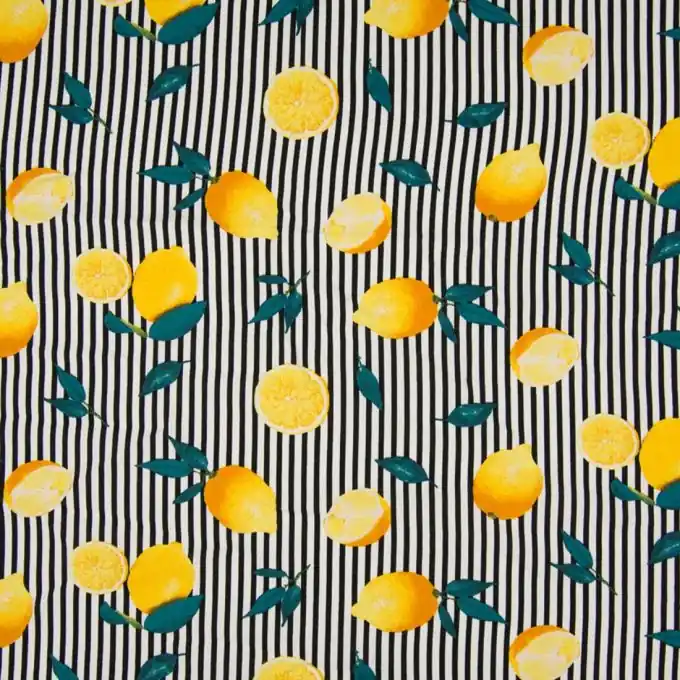Popeline Viskosestoff, schwarz gestreift Zitronenmotiv Bestseller