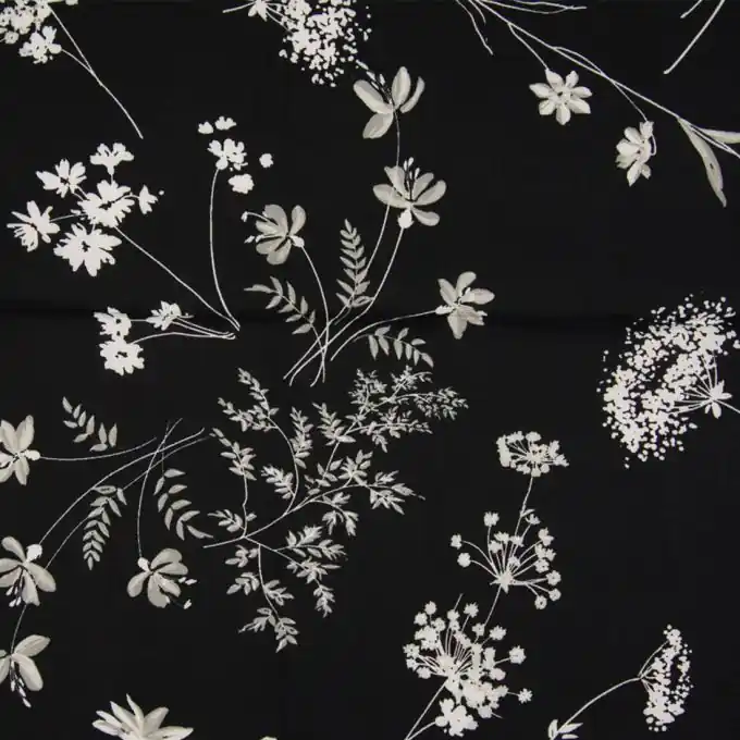 Ausverkauf Popeline Viskosestoff Blumenmotiv Schwarz