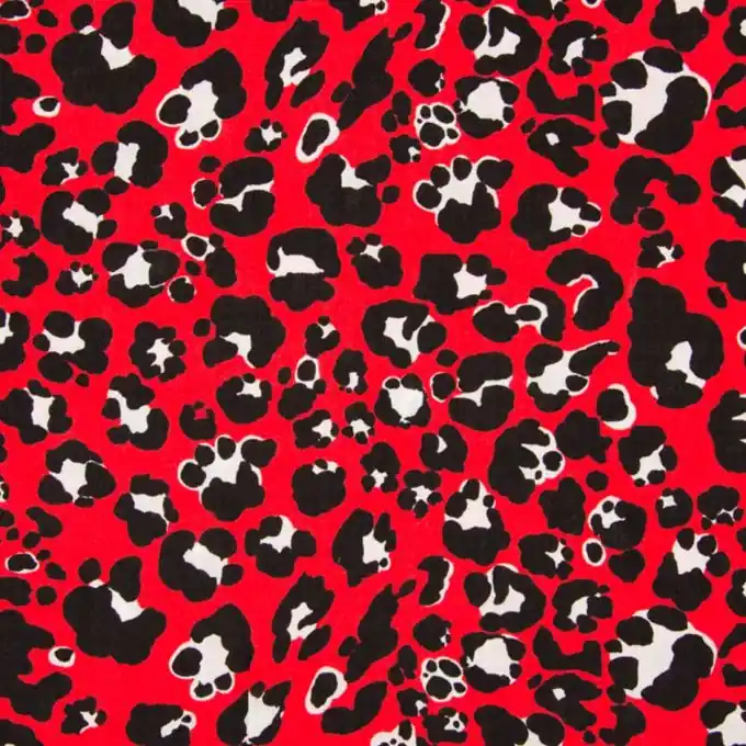 Segeltuch Leinenoptik Leopardenmuster Rot Aktuell