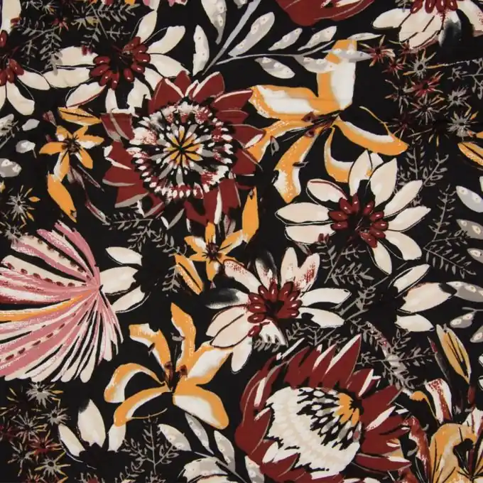 Großhandel Popeline Viskosestoff Blumenmuster Taupe