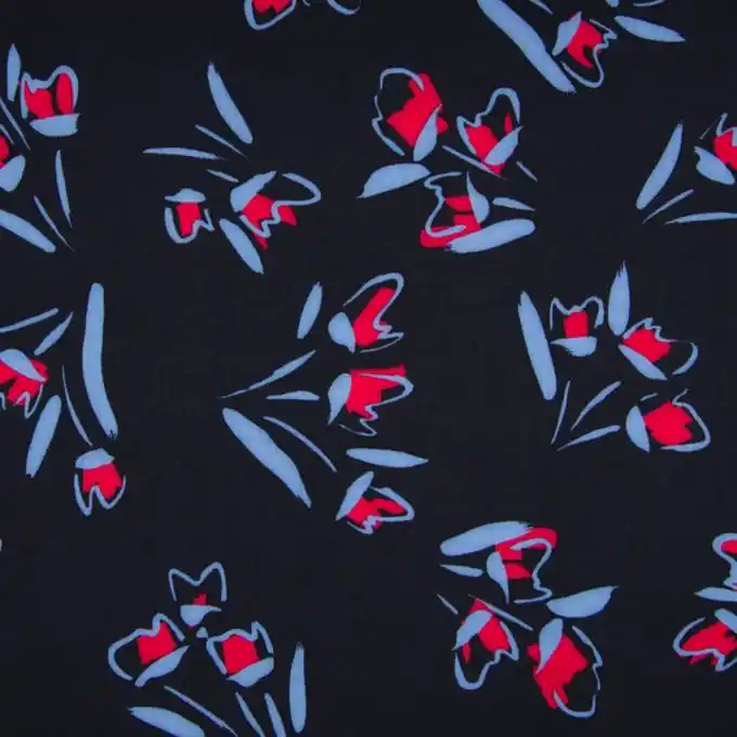 Popeline Viskosestoff Tulpen Marineblau Heißes Angebot
