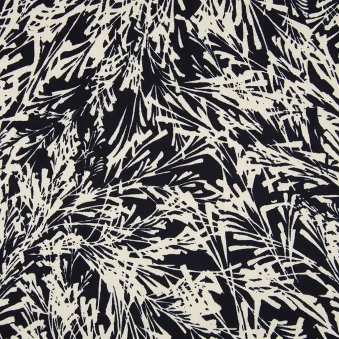 Crêpestoff Blattmuster Marineblau Sonderangebot