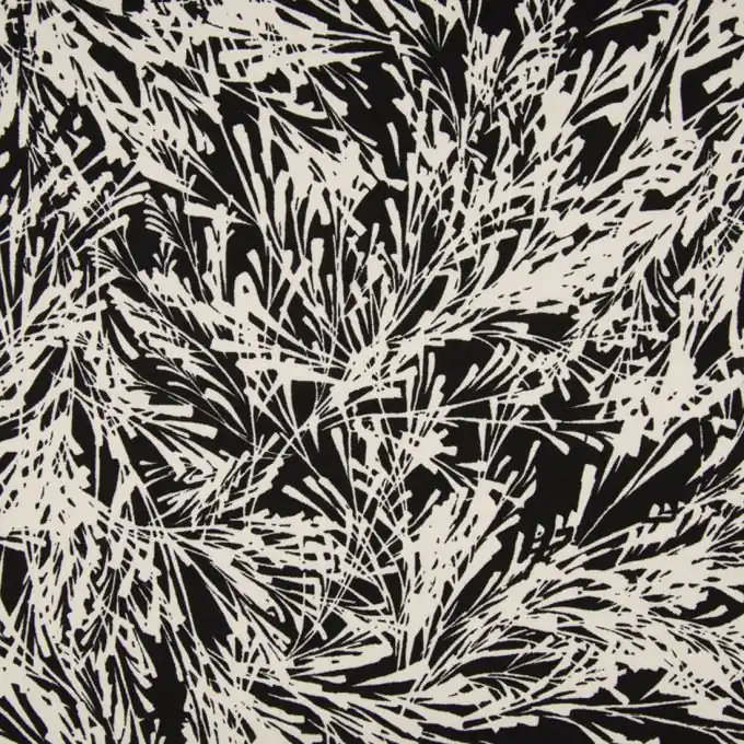 Angebot Crêpestoff Blattmotive Schwarz