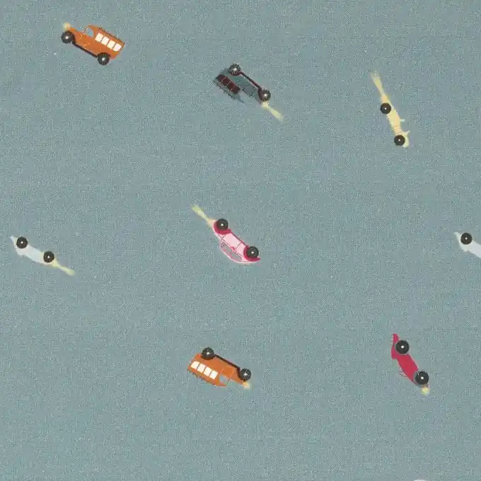 Popeline Baumwolle Autos Blaugrün Super-Preis