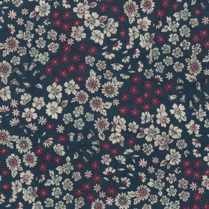 Geblümter Baumwollstoff Frou-Frou Navyblau Must-Have