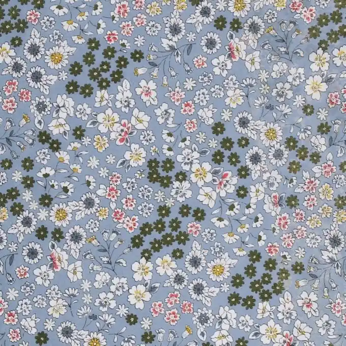 Direktkauf Baumwollbatist Frou-Frou Blumen Graublau