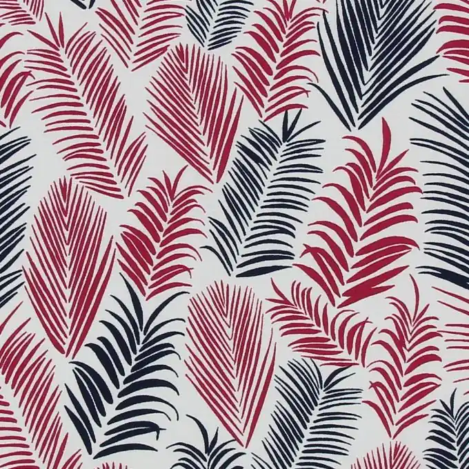 Baumwollbatist Frou-Frou Palmenmotiv Weinrot Rio Neu Im Sortiment