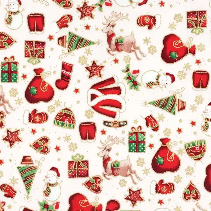 Neue Kollektion Baumwollstoff Ecru Weihnachten