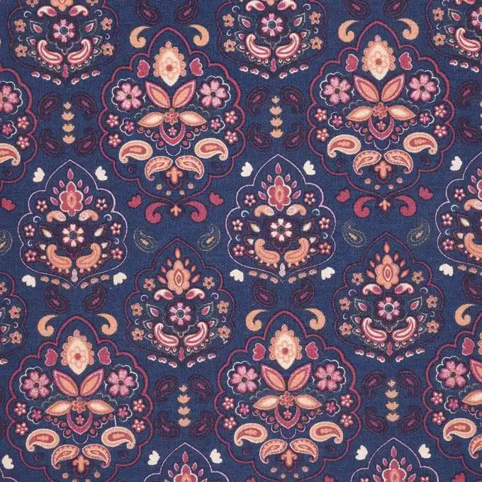 Gratis Versand Stoff aus blauem Folk-Blumenstoff