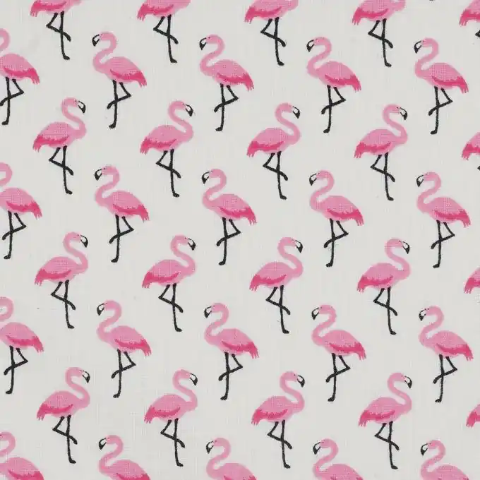 Im Trend Beschichteter Baumwollstoff Ecru Flamingos
