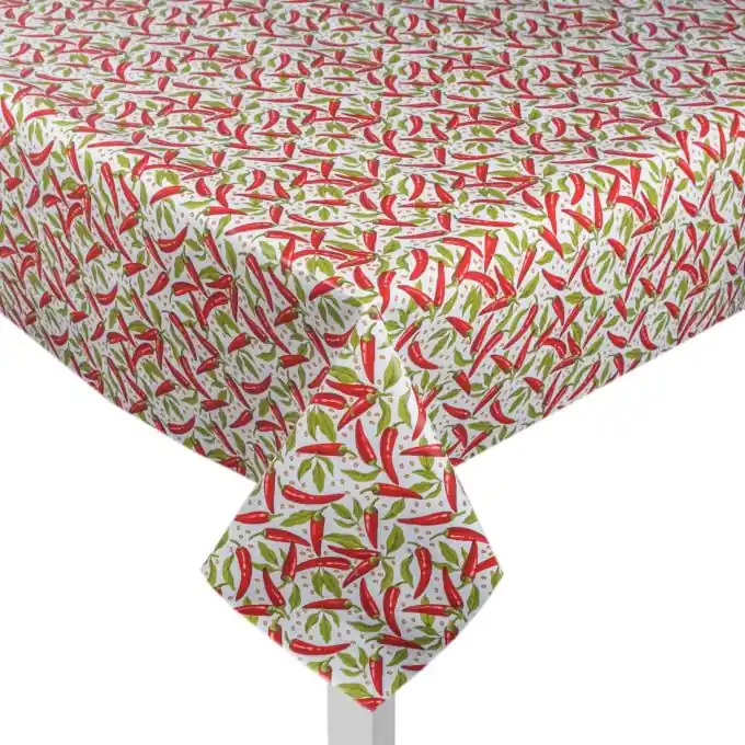 Wachstischtuch Chilis Weiß 140cm Breite Sonderangebot