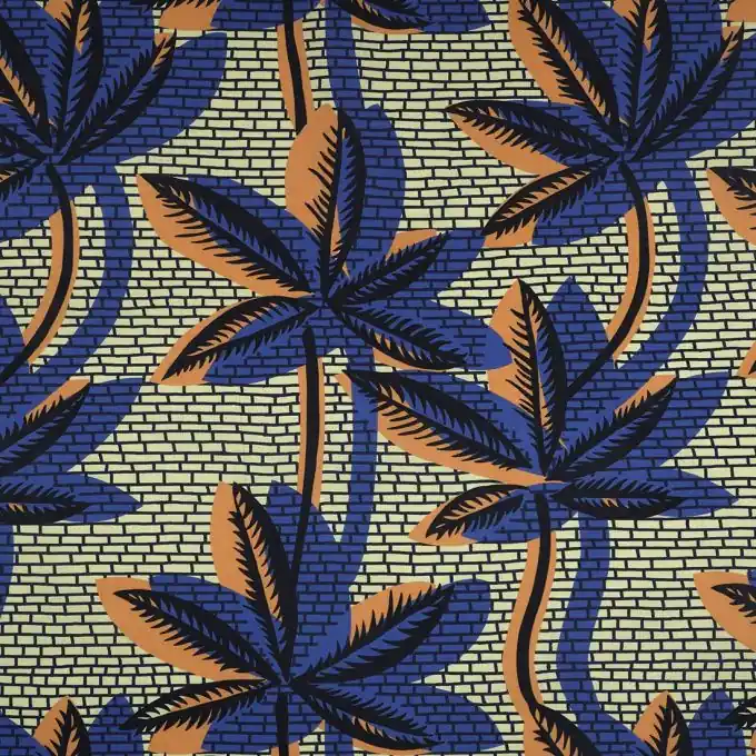 Baumwollstoff Blaues Blattmuster Aktuell