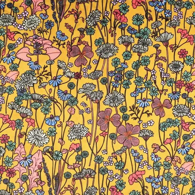 Samtstoff Gelb Blumenwiese Kostenloser Rückversand