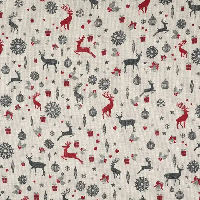 Jutestoff Hirsch Rot/Grau Beliebt