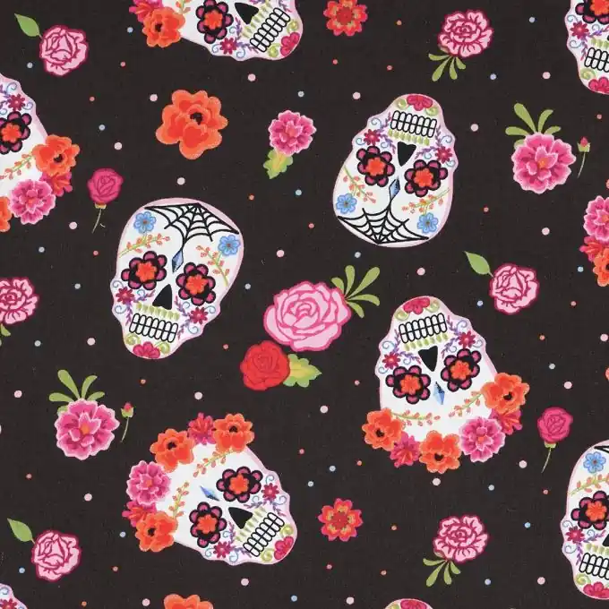 Heute Kaufen Baumwollstoff Schwarz Calavera