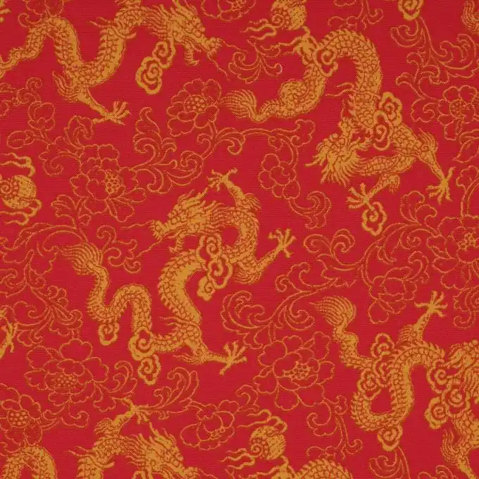 Polyesterstoff Burlington Rot/Gold Drachen Versand Am Gleichen Tag