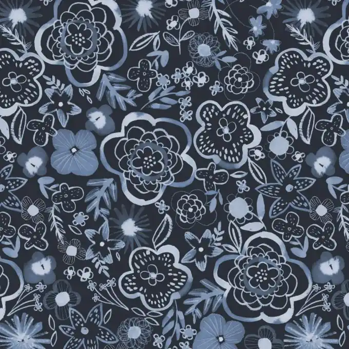 Markenware Baumwollstoff Copenhagen Marineblau Blumen