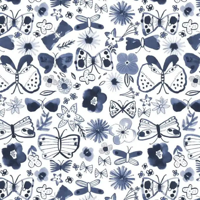 Baumwollstoff Copenhagen Weiss Schmetterlinge Begrenztes Angebot