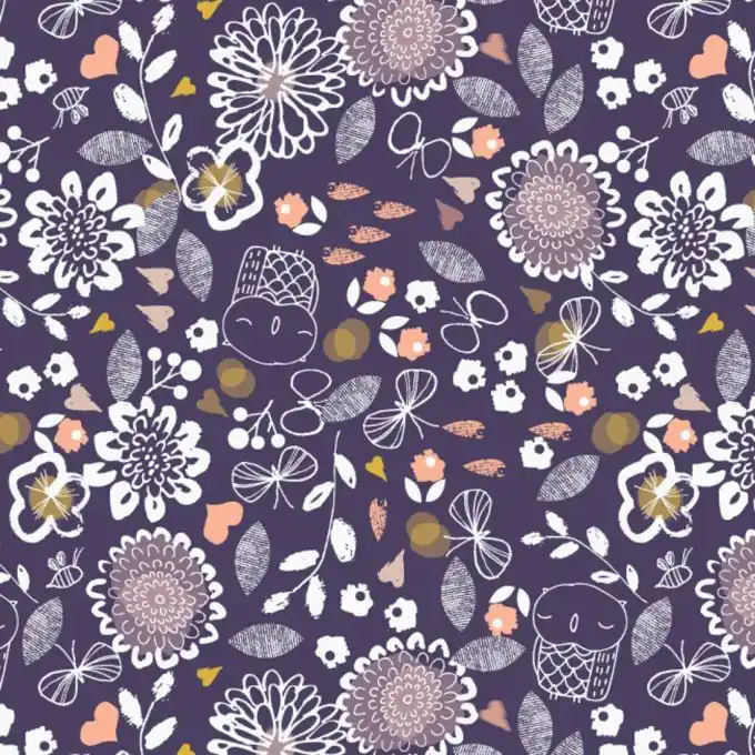 Angebot Baumwollstoff Autumn Rain Violett Blumen