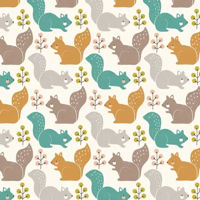 Meistverkauft Baumwollstoff Harvestwood Weiss Eichhörnchen