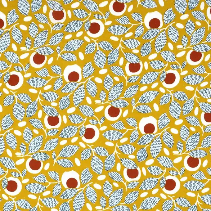 Popeline Viskose Senfgelb Blattmotiv Neue Kollektion