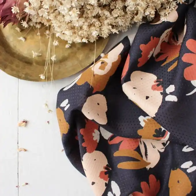 Viskosestoff Posie Blue Marineblau Sofort Bestellen