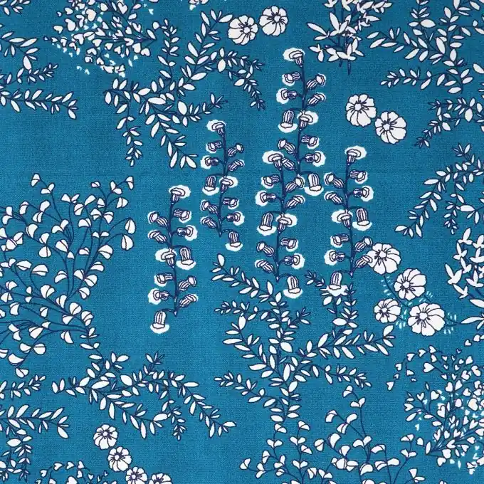 Markenprodukt Dicker, geblümter Baumwollstoff Anthemis Blau