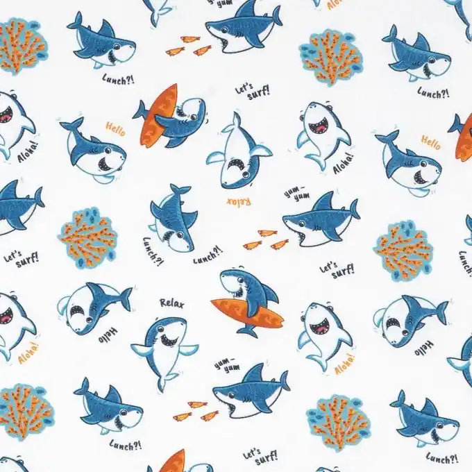 Nur Für Kurze Zeit Baumwollstoff Shark Blau