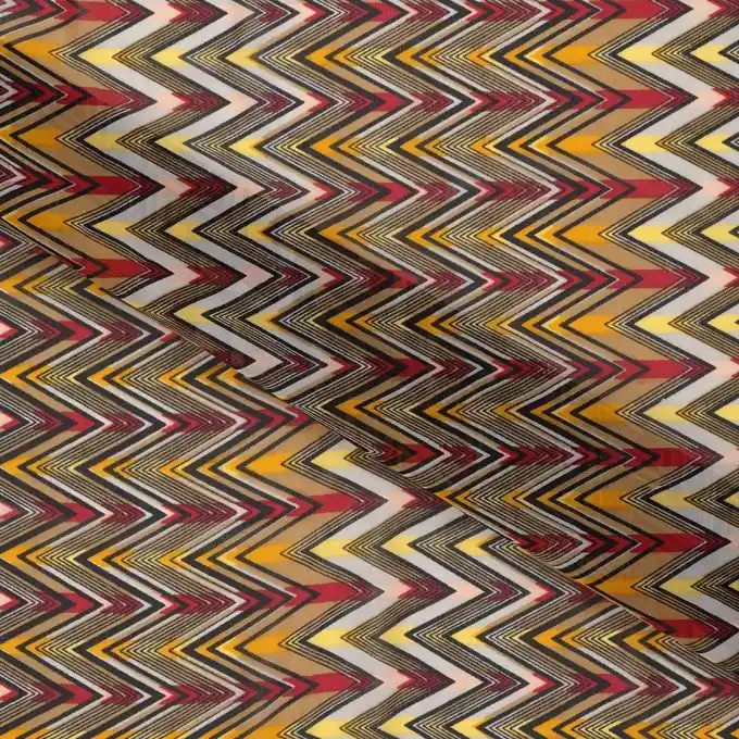 Gelb rotes Chiffon-Stoff mit Zickzack-Muster Markenprodukt