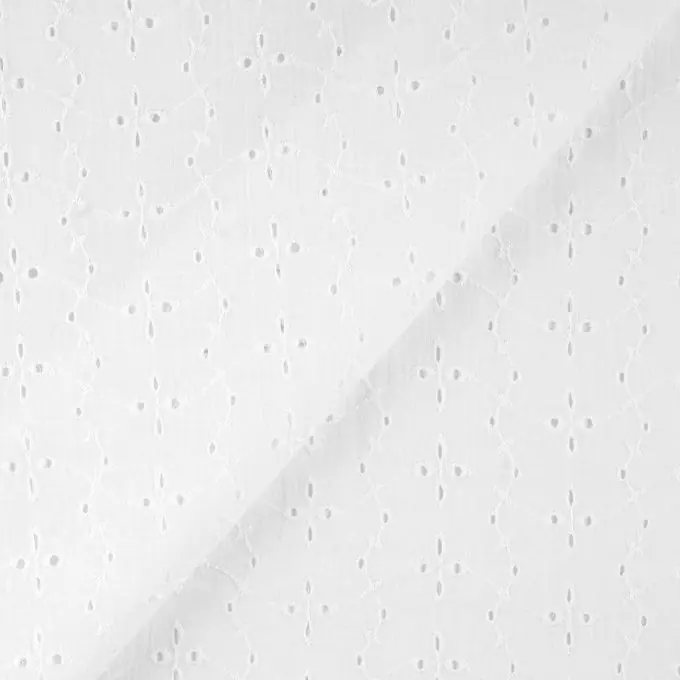 Echt Baumwollstoff Blumenstickereien Weiß