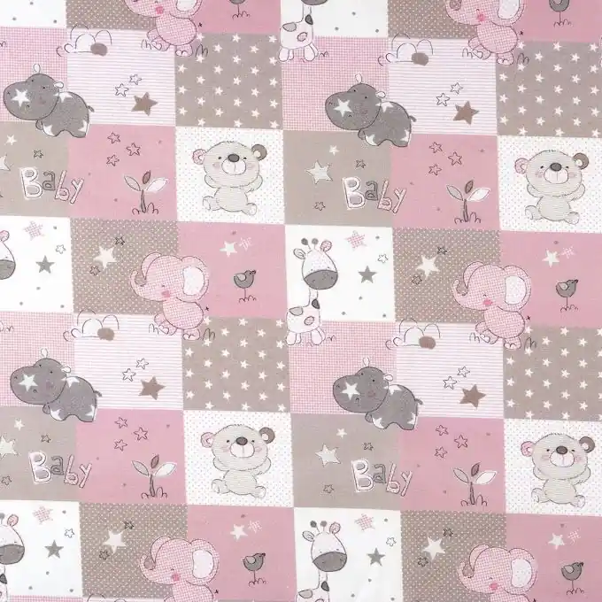 Baumwollstoff Rosa Patchwork Tiere Knallerangebot