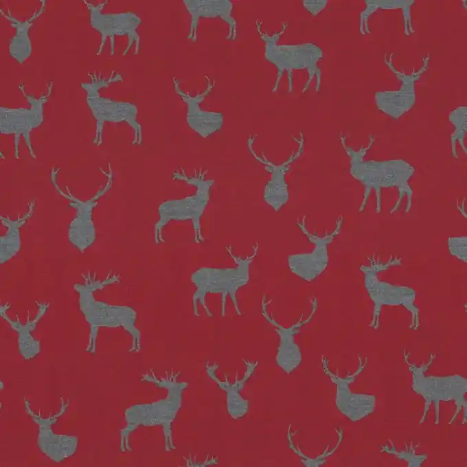 Günstig Stoff Jacquard Karo Rentier Rot