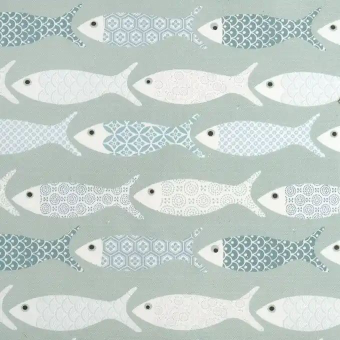 Versand Am Gleichen Tag Baumwollstoff mit dicker Textur in Aqua mit blauem Fischmuster