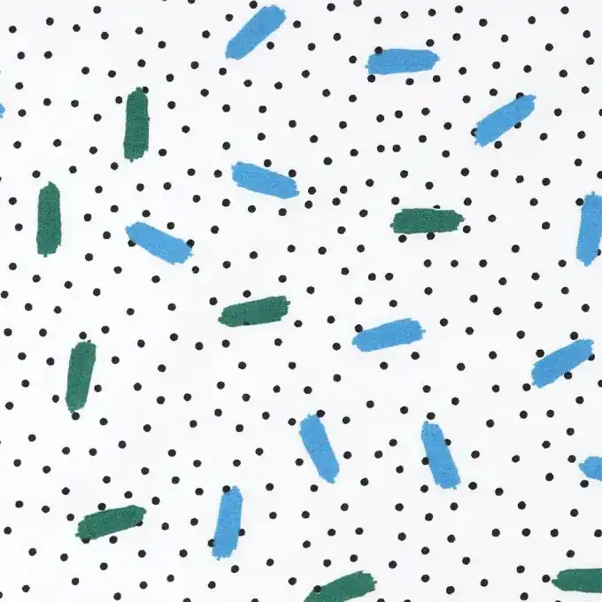 Stoff aus weißem Kreton mit Punkten und Linien Gratis Versand