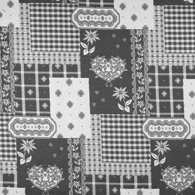 Graues Jacquard-Stoff Valloire mit Herzmuster Knallerangebot