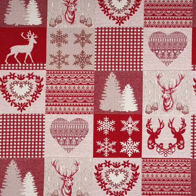 Jacquard Hirsche Beige/Rot extra breit Gratis Versand